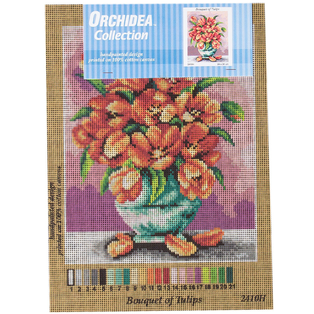 Orchidea 24x30cm Vazoda Çiçekler Baskılı Goblen